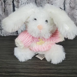 Inter-American Mini White Bunny Rabbit W/ Pink Sweater 4" Spring Easter Plush - Picture 1 of 5