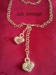 NOVITA': COLLANA CHARLESTON STYLE A 2-CUORI con BRILLANTI, lega ARGENTO-PLATINO! - Foto 1 di 3