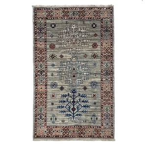Alfombra de lana tribal afgana gris natural hecha a mano (3' x 5') para cocina - Imagen 1 de 8
