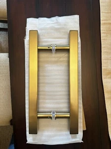 Satine Brass 8" Square Leader Pull Shower Door Handle - Picture 1 of 1
