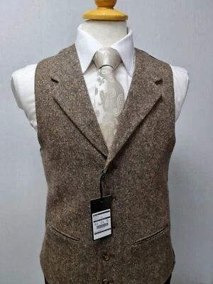 Mens NEW Brown Tweed Wedding Evening Formal Suit Peaky Blinder Vest Waistcoat - Image 1 of 2