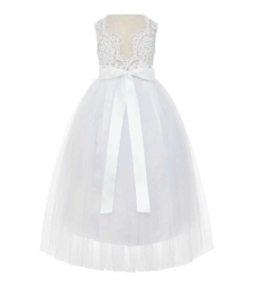 Vestido de primera comunión con flores y espalda de encaje para pestañas Vestido de concurso Niño pequeño Foto 1 de 1