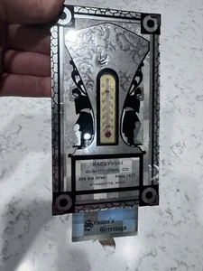 VTG Kaczynski Quality Coal Reverse Painted Art Deco Mirror Thermometer Christmas - Picture 1 of 8
