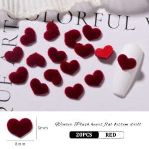 20 pièces peluche décoration nail art à faire soi-même 3D flocage velours amour cœur charme ongles