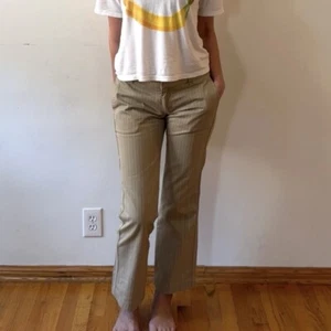 Nili Lotan Khaki Pinstripe Trouser, Flap Pockets, Straight Leg, Cropped, Size 4 - Picture 1 of 9