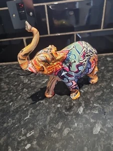 Elephant Graffiti Figurine Resin Arts Animal Statue Sculpture Home Decor - Picture 1 of 18