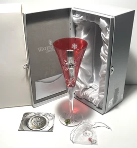 WATERFORD 2020 SNOWFLAKE WISHES LOVE CHAMPAGNE FLUTE CRANBERRY - 10th EDITION - Picture 1 of 10
