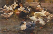Alexander Koester Ducks in front of the stable Canvas Print Various Sizes