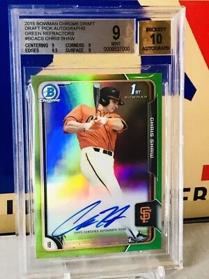 🔥2015 Bowman Chrome Draft Pick Auto GreenRefractor Chris Shaw BGS9 RARE OBO🔥⚾️ - Image 1 of 4