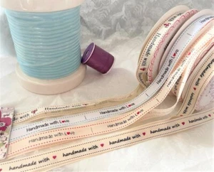 Bertie's Bows - HANDMADE WITH LOVE 4 designs - 2 colours Grosgrain Ribbon - 16mm - Picture 1 of 9