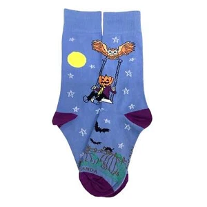Pumpkin Head Swinging with an Owl by the Moon Socks (Adult Small) - Picture 1 of 6