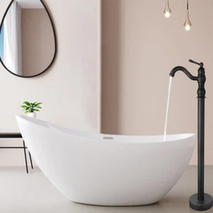 38" Floor Mounted Bathtub Filler Black Freestanding Single Lever Mixer Bath Taps - Picture 1 of 13