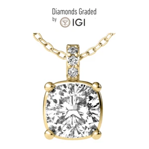 Halskette 2,25 kt FVS1 Zertifikat Kissenschliff im Labor gezüchteter Diamant Anhänger 18 K Gelbgold - Bild 1 von 4