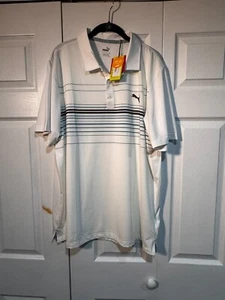 NEW, XL PUMA Matr Canyon Polo , White w/ Purple, Mauve and Black Striped Shirt - Picture 1 of 3