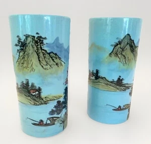 Antike Pinseltöpfe ROC Topf selten handbemalt Porzellan Paar Vintage Boho Retro Kunst - Bild 1 von 17