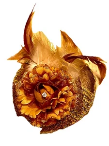 Clip On Gold Bronze Fascinator Head Piece Handcrafted 5” Diameter - Picture 1 of 4