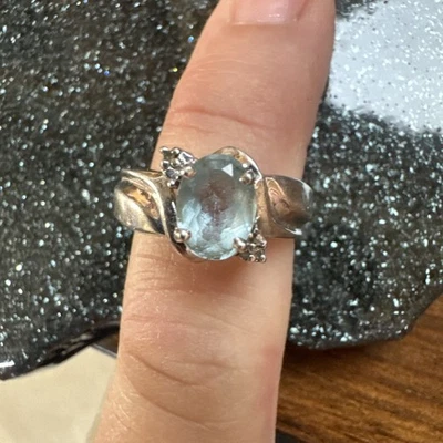 Винтажный твердого стерлингового SIlver 925 капли синий топаз заявление кольцо размер 6 - Изображение 1 из 4