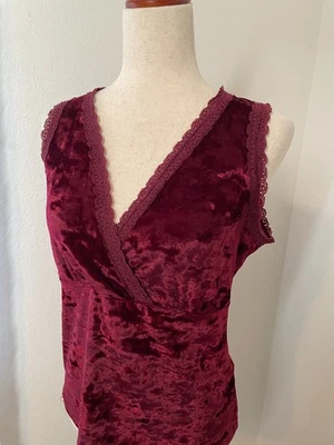 Carolyn Taylor Velvet Lace Trim Tank Top Size Large Burgundy Dark Romantic Y2k - Image 1 of 4
