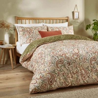 DUVET DAY Paisley Duvet Cover Reversible Soft Touch Double Quilt Bedding Linen Set Beige