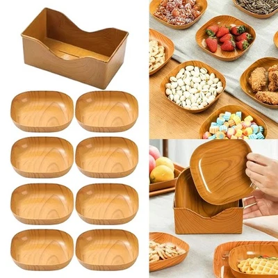 Set of 8 Wood Grain Snack Plates for Fruit Cake Bread 5 9 Inch with Base Holder - Image 1 of 4