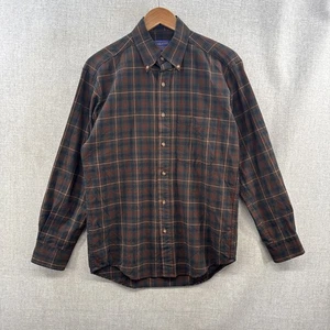 Pendleton Sir Pendleton 100% Wool Shirt Men Small Brown Plaid Tartan Long Sleeve - Picture 1 of 14