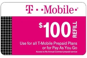 Carte de recharge prépayée T-Mobile 100 $ recharge épingle temps d'antenne recharge - Photo 1 sur 1