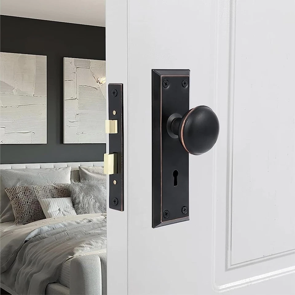 Mortise 锁套装 - 完整复古门把手替换套件 2 Facia 2 键 — 第 1/4 张图片