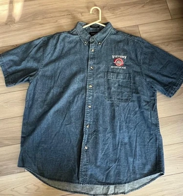 Victory Motorcycle Collared Denim Button-Down Shirt Size XL Short Sleeve NICE - Image 1 of 4