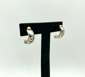 Vintage Gold And Silver Tone Half Hoop Earrings - Secure Look Back Made In USA - Picture 1 of 7