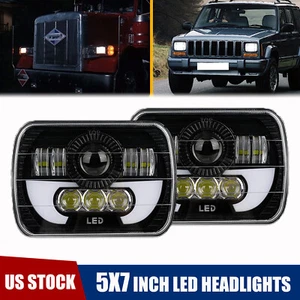 Pair 7x6" 5x7" Rectangle LED Hi-Lo Beam Headlight for Jeep Cherokee XJ YJ Truck - Picture 1 of 9