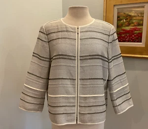 Lafayette 148 New York Zip Front Striped Knit Jacket Size XL Cotton Blend White - Picture 1 of 9