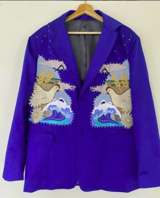 Hombres 2 Piezas A Medida Pájaro Floral Bordado Nudie Vaquero Occidental Conjunto de Cóctel Foto 1 de 4