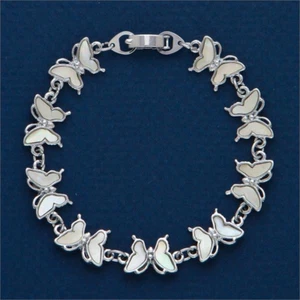 Genuine Mother Of Pearl Bracelet 7" Long Butterfly style - Picture 1 of 1