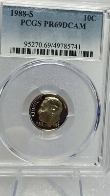 1988 S Roosevelt Dime  PCGS PR69DCAM #741 Transparent Pricing - Image 1 of 2