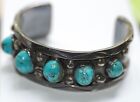 Old Navajo Heavy-Gauge Sterling Silver Ingot  Turquoise  Bracelet