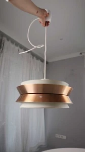 Metalldrücker Halle Hängeleuchte Deckenlampe Weiß Kupfer mid century danish desi - Bild 1 von 13