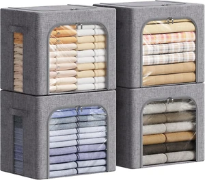 Clothes Storage Bins with Metal Frame, Stackable Storage Box, Foldable Clothing - Picture 1 of 12