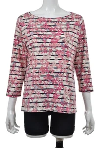 Talbots Womens Top Size X Plus Pink Ivory Floral Knit Shirt 3/4 Sleeve Casual - Picture 1 of 4