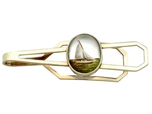 Vintage Essex Crystal Reverse Intaglio and 14k Yellow Gold Tie Clip Circa 1940 - Picture 1 of 8