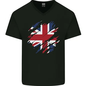 T-Shirt Torn britische Flagge Union Jack Britain Herren V-Ausschnitt Baumwolle - Bild 1 von 43
