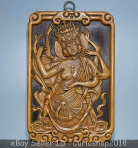 10.8" Old Chinese Huanghuali Wood Carved 8 Arms Guan Yin Goddess wall hang - Picture 1 of 9