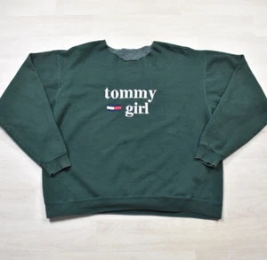 90s Tommy Hilfiger Tommy Girl Crew Neck Sweatshirt Womens Green Cut Neckline VTG - Picture 1 of 7
