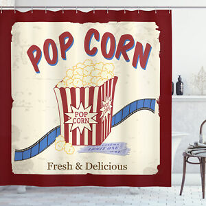 Movie Theater Shower Curtain Pop Corn Tickets Print for Bathroom