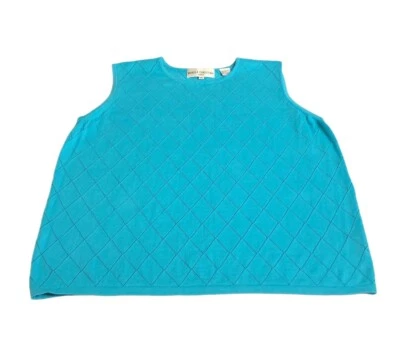 Vintage 90s Marisa Christina Sweater Top Womens 1X Blue Knit Tank Diamond Preppy - Image 1 of 4