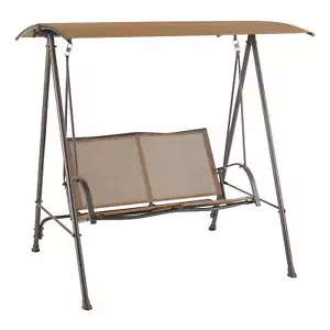 OUTDOOR SWING 2-Person Steel Canopy Porch Swing, Brown/Tan - Picture 1 of 11