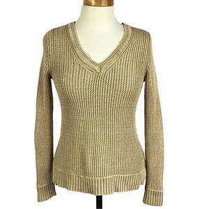Maglione donna Style & Co beige a costine maglia scollo a V cotone taglia Petite Medium - Foto 1 di 24