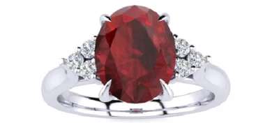 2CT Oval Cut Ruby & White CZ Engagement & Anniversary 935 Argentium Silver Ring - Image 1 of 4
