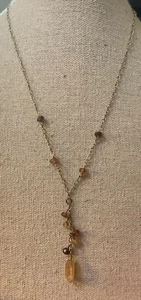 14K Gold Filled Yellow Gold Rutilated Quartz Gemstone Fancy Chain Y Necklace 17” - Picture 1 of 4