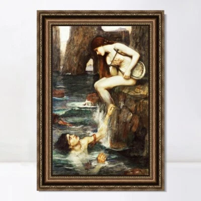 Arte en lienzo enmarcado impresión de giclee La sirena por John William Waterhouse decoración del hogar Foto 1 de 4