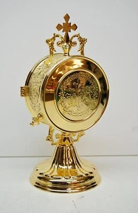 9 3/4" GOLD PLATED TABERNACLE LUNA HOLDER / CUSTODIAL MONSTRANCE #329 (CHURCH) - Picture 1 of 12